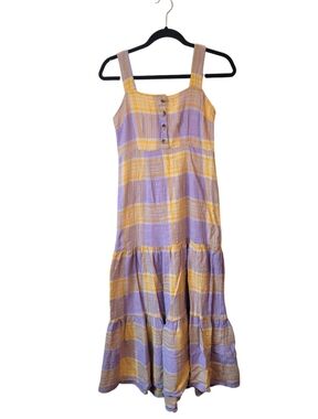 Urban Outfitters Pastel Lavender & Yellow Plaid Tiered Sundress Size M